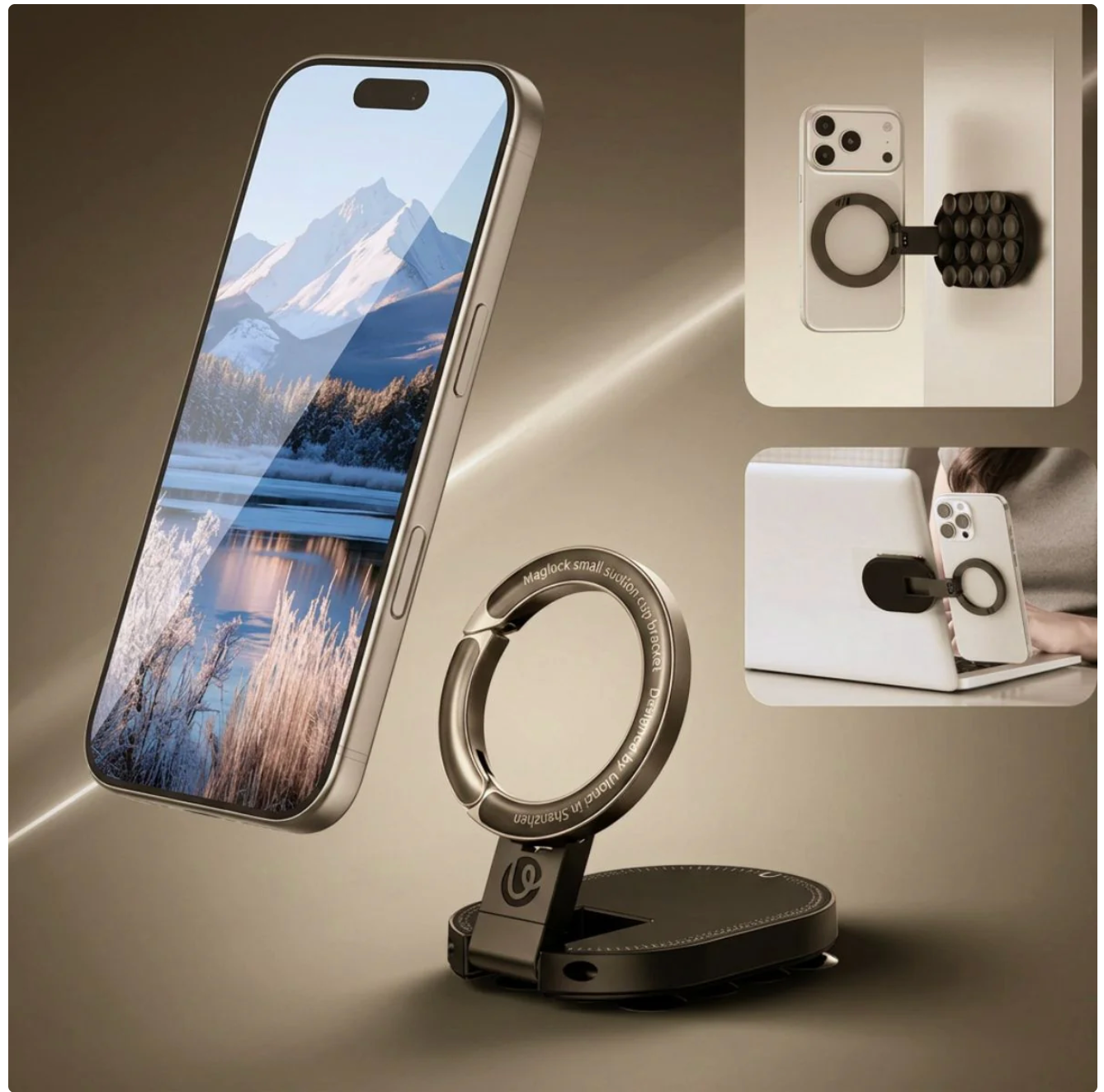 PowerMag – Dual Lock Magnetic Phone Mount with Vacuum Suction & 360° Rotation