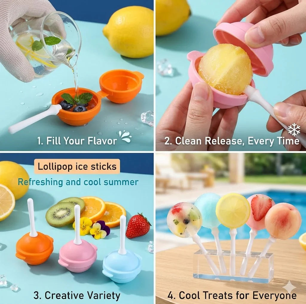 Lollipop Ice Cream Maker, Homemade Popsicle Molds(6pcs)
